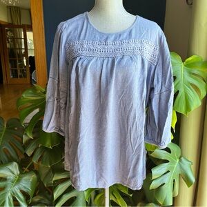 ST. JOHN’S BAY Blue Plus Size 3/4 Sleeve Embellished Blouse